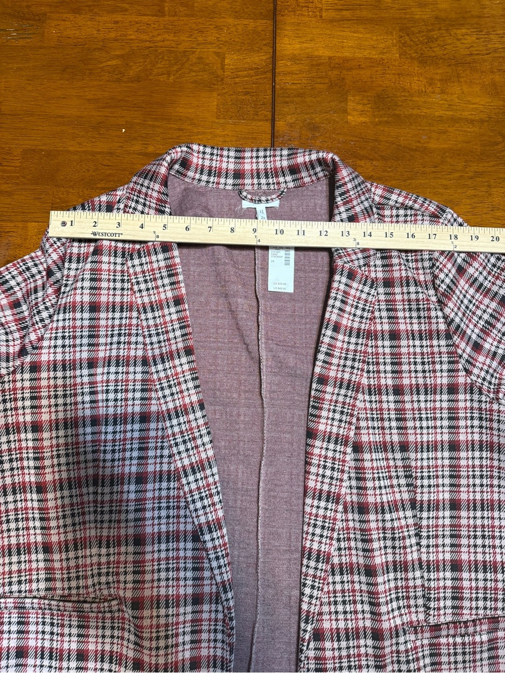 Maurices Plaid Open-Front Blazer in Red and Cream Tones - Picture 5 of 6